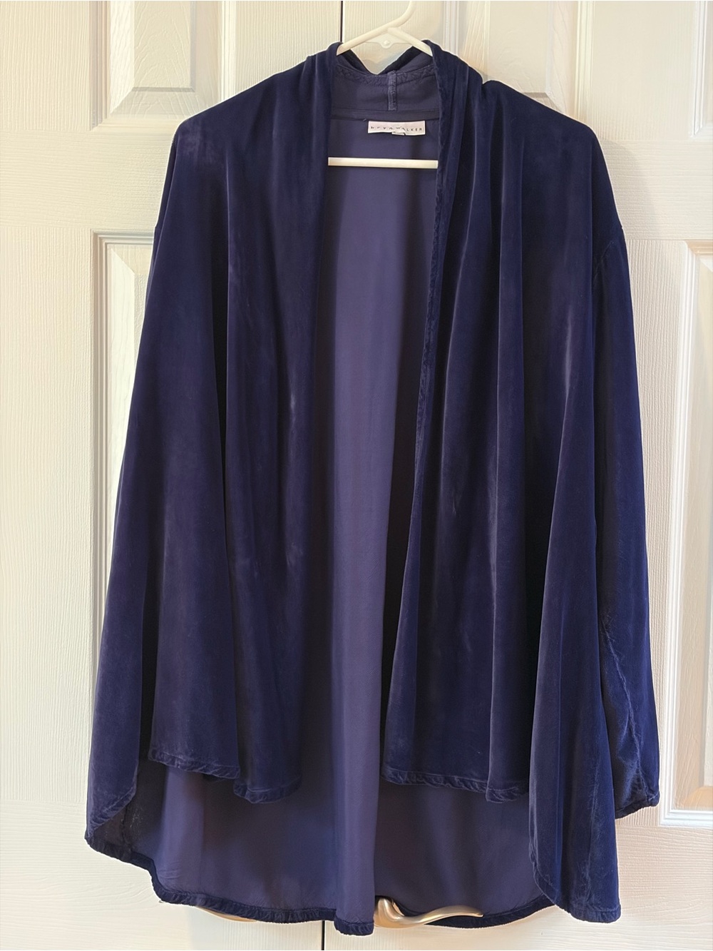 Bryn Walker Navy/Purple Velvet Open Front Cardigan Size L